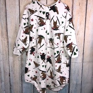 Coldwater Creek Flannel Sleep Shirt Skiing Moose